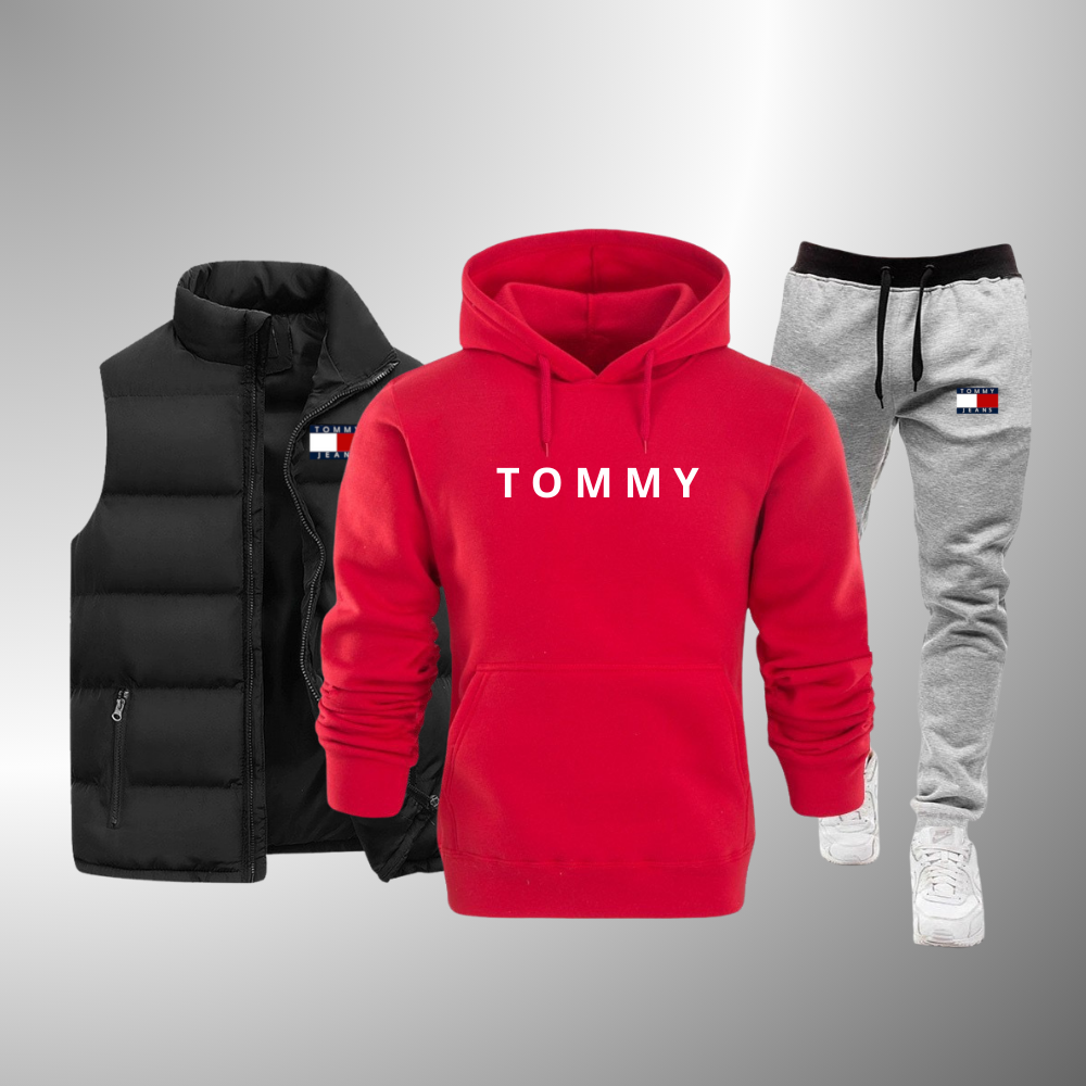 TOMMY SET Komplettset Weste + Kapuzenpullover + Hose