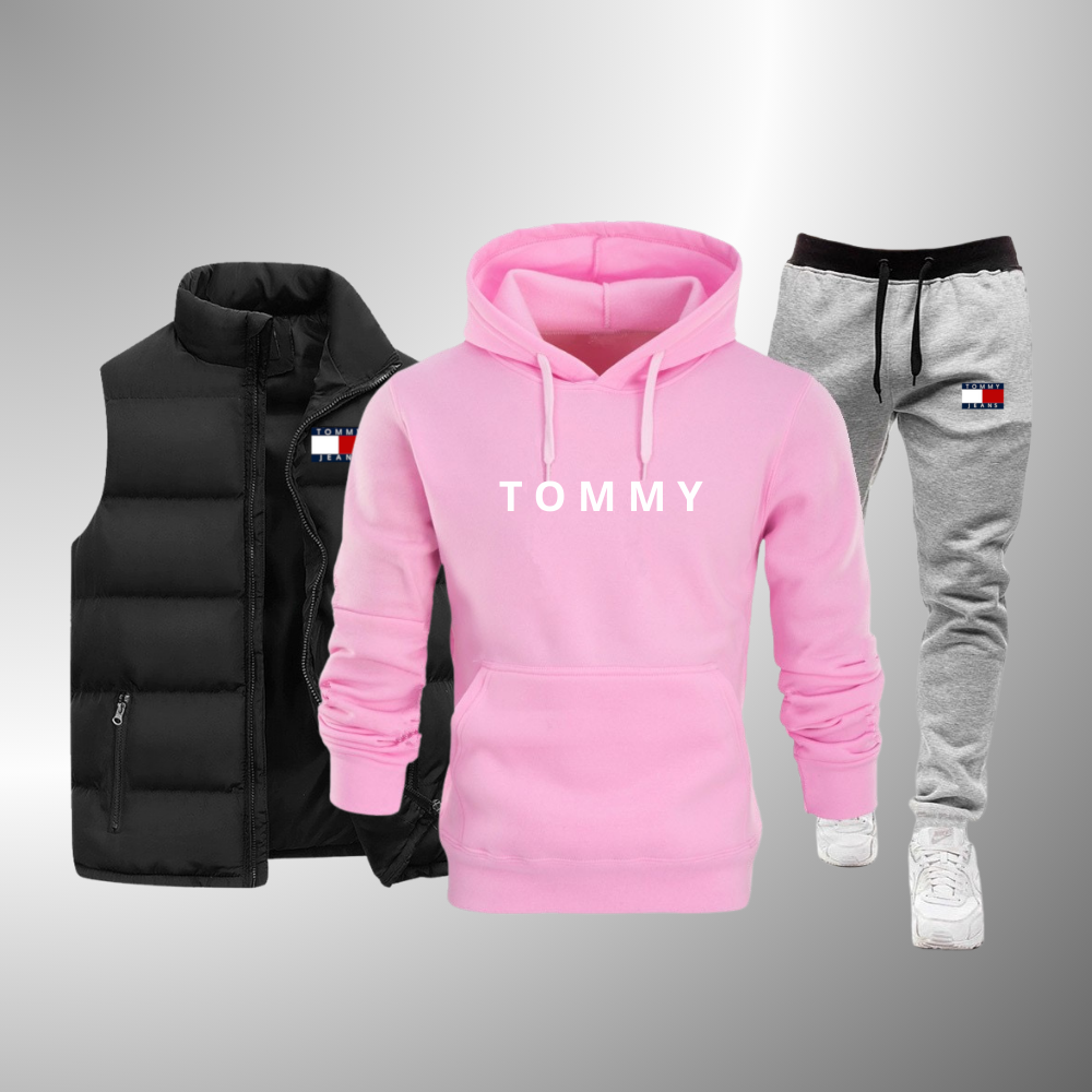 TOMMY SET Komplettset Weste + Kapuzenpullover + Hose